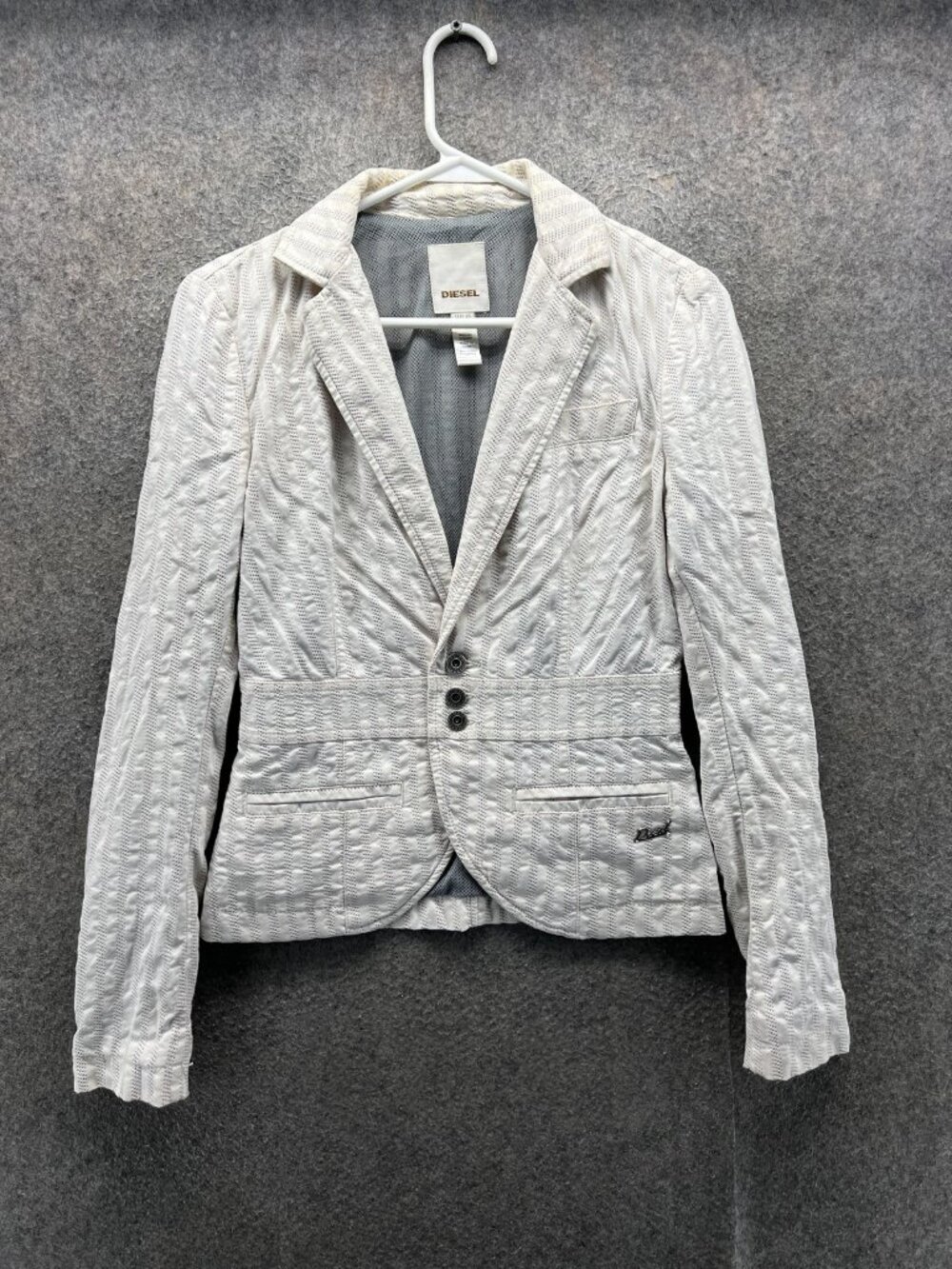 Diesel Blazer Jacket Womens XS White Sports Coat Striped Single Breasted Twill